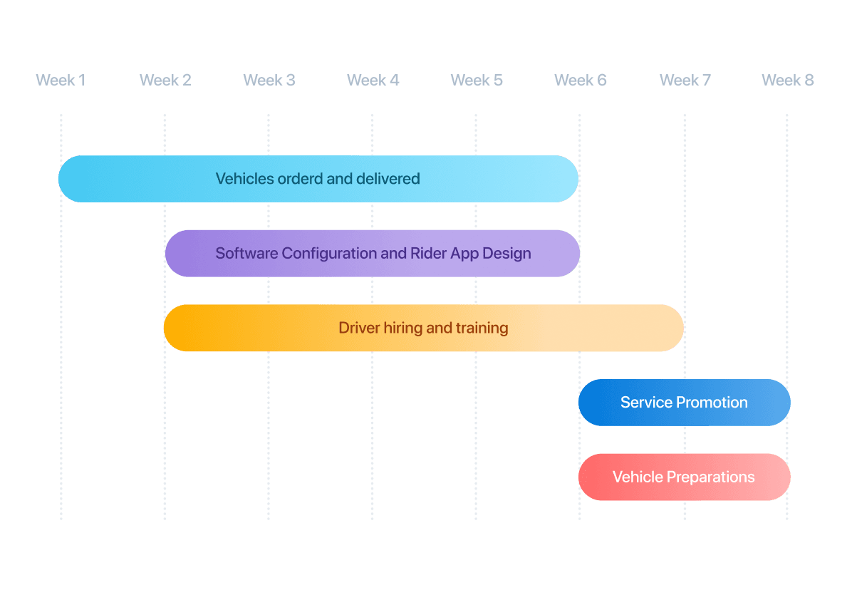 Implementation timeline showing rapid launch process