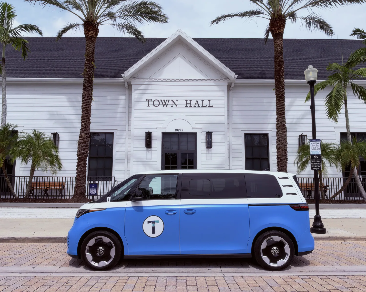 TIM Shuttle electric van outside Town Hall at Tradition in Port St. Lucie, Florida